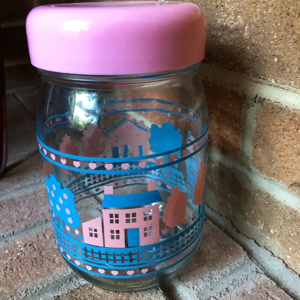 Glass Storage Jar Container, Pink & Blue, Home Scene